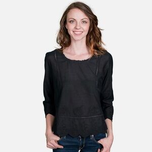 Velvet Black Lace-Trim Blouse